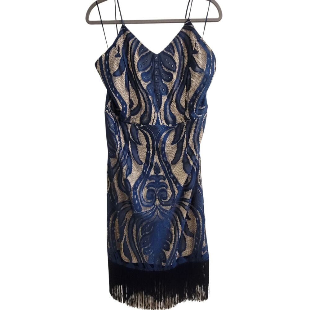 K. Jordan Navy Lace Fringe Cocktail Dress Size XL Art Deco Special Occasion